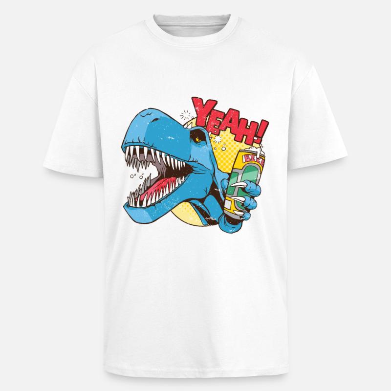 T-Rex mit Bierdose - Oversized Heavyweight Unisex T-Shirt - Weiß
