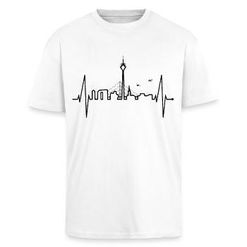 Düsseldorf Skyline Herzschlag Liebe Düsseldorfer - Oversized Heavyweight Unisex T-Shirt - Weiß - Vorne - Alina (178cm) & Michal (187cm)