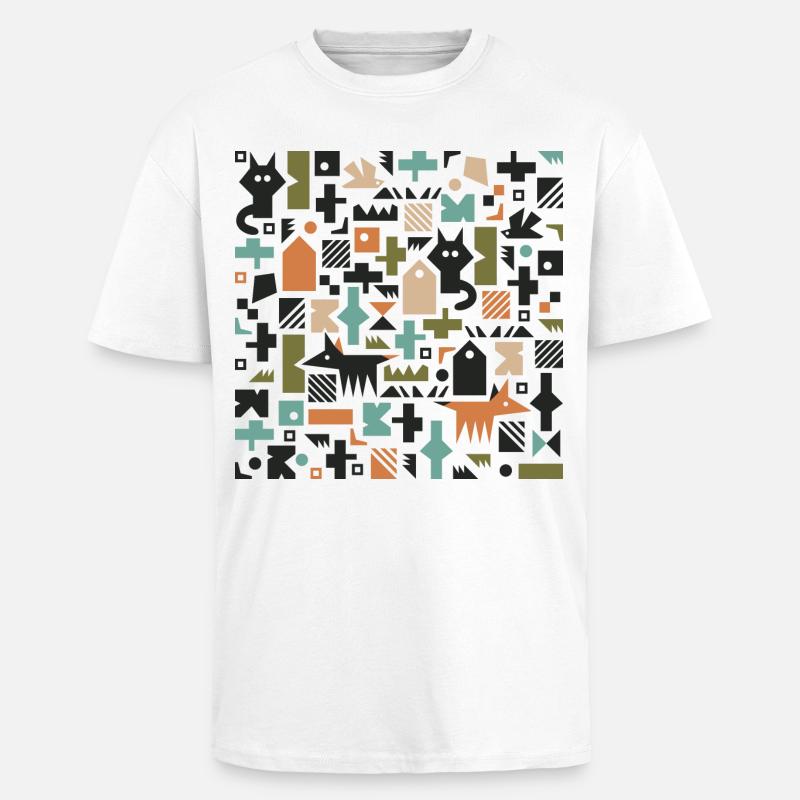 Cat fox bird pattern l multicolour - Unisex Oversized Heavyweight T-shirt - white