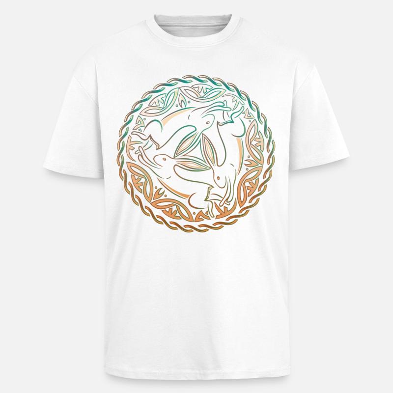 Three Rabbits Three Picture Easter - Unisex Oversized Heavyweight T-shirt - white