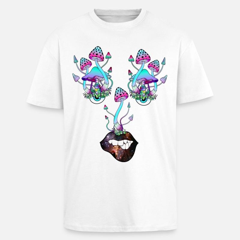 Champignons magiques Champignon Visage - T-shirt unisexe oversize épais - blanc