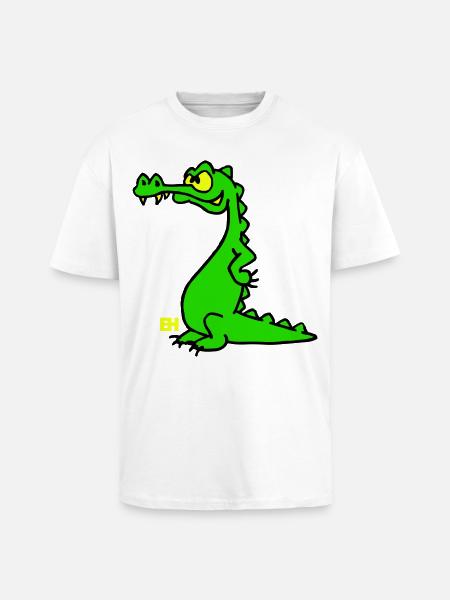 Smiling Crocodile, dreifarbiges Design - Oversized Heavyweight Unisex T-Shirt - Weiß