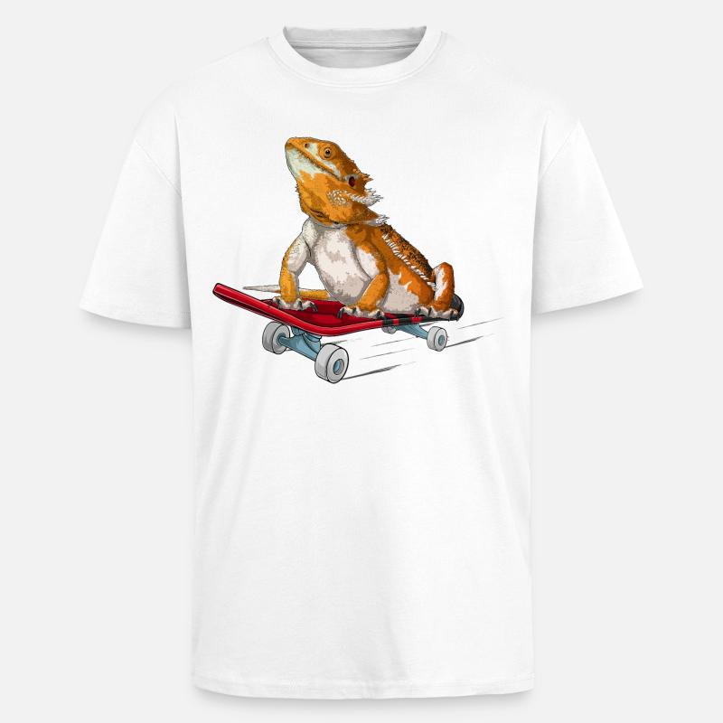 Bartdrache auf einem Skateboard - Oversized Heavyweight Unisex T-Shirt - Weiß