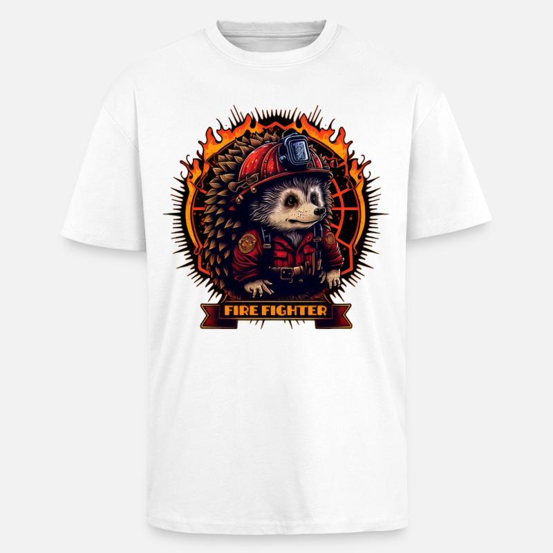 Firefighter / Firefighter / Hedgehog - Unisex Oversized Heavyweight T-shirt - white