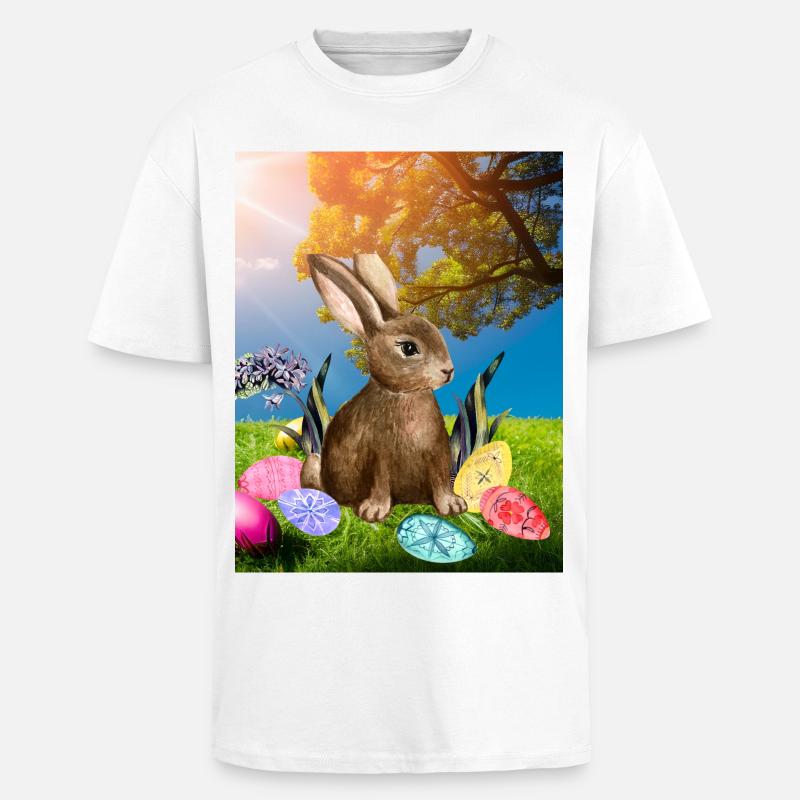 Spring Easter bunny with Easter eggs - Unisex Oversized Heavyweight T-shirt - white