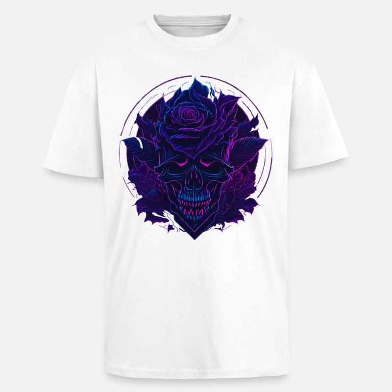 Neon Roses Skull EDM - T-shirt unisexe oversize épais - blanc
