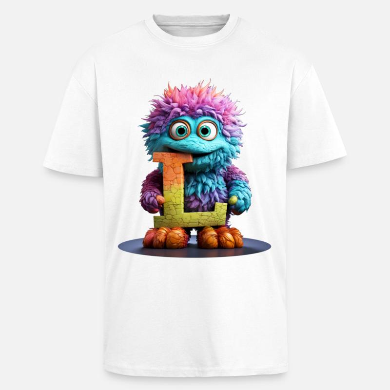 Regenbogenmonster mit Buchstabe L - Oversized Heavyweight Unisex T-Shirt - Weiß