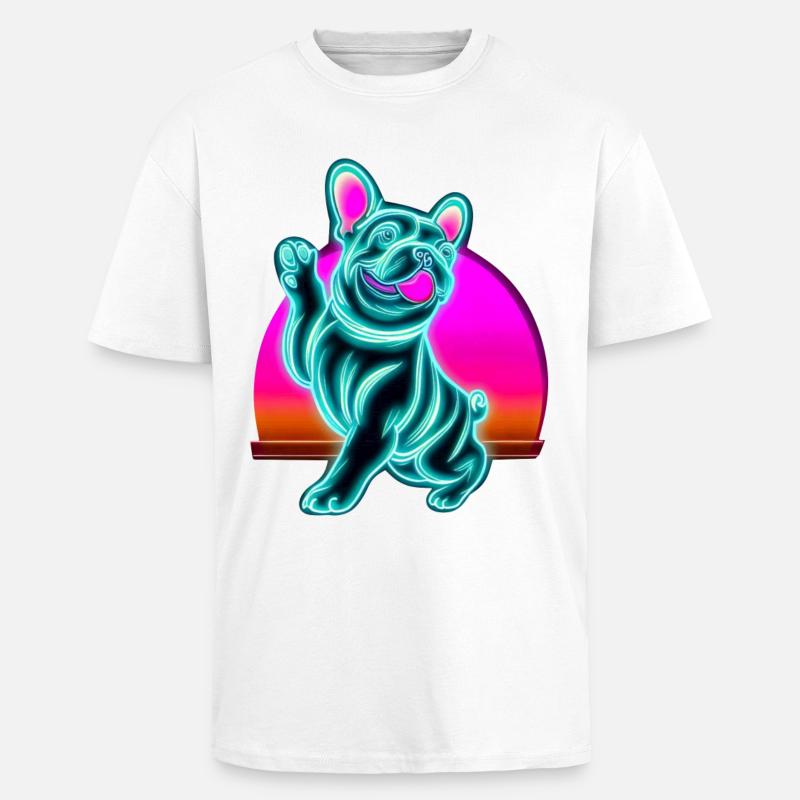 Frenchi Bulldogge Synthwave Sunset - Oversized Heavyweight Unisex T-Shirt - Weiß