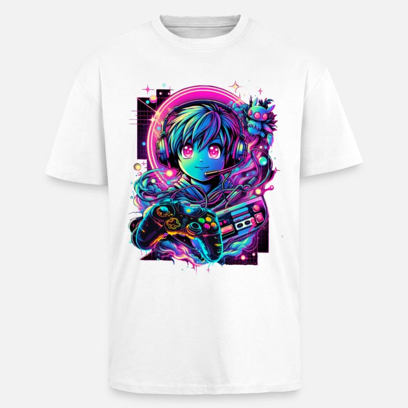 Gamer Controller Anime Synthwave Art - Oversized Heavyweight Unisex T-Shirt - Weiß