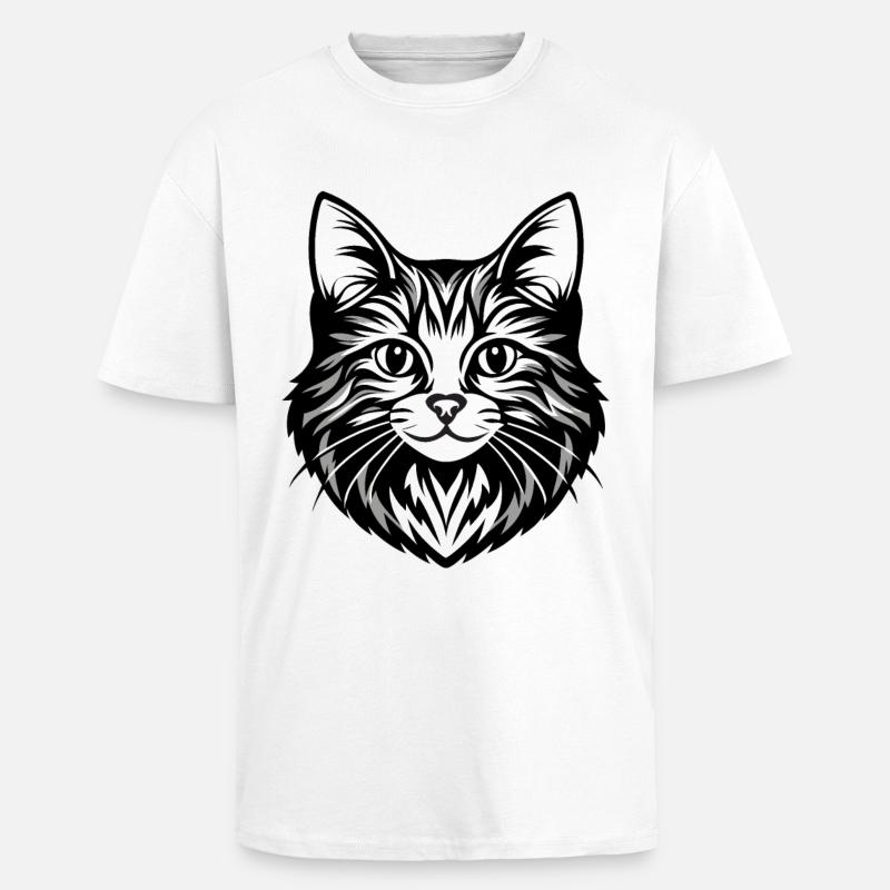 Illustration complexe de visage de chat - T-shirt unisexe oversize épais - blanc