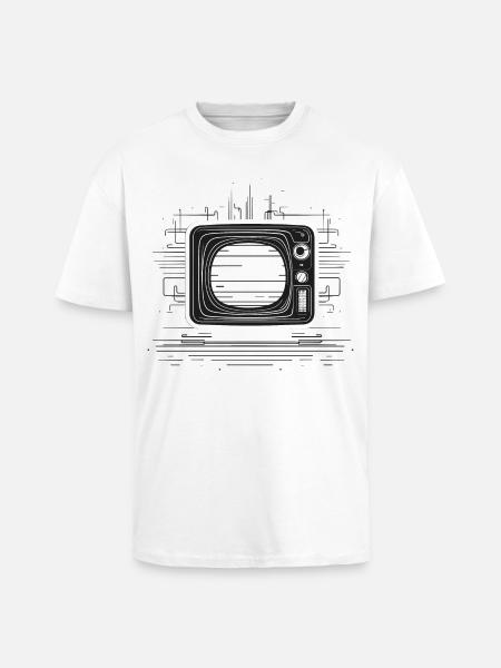 Retro TV Drawing - Unisex Oversized Heavyweight T-shirt - white