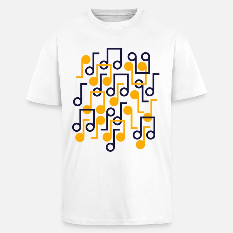 Music Notes Retro Style Pattern - Unisex Oversized Heavyweight T-shirt - white