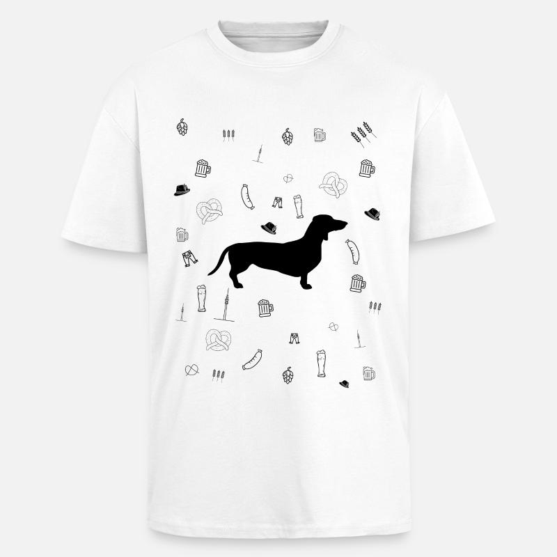 Münchner Lebensfreude: Dackel, Bier & Brezeln - Oversized Heavyweight Unisex T-Shirt - Weiß
