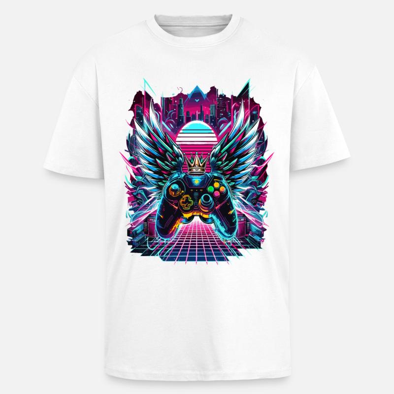 Synthwave Sunset Gamer Controller - Oversized Heavyweight Unisex T-Shirt - Weiß