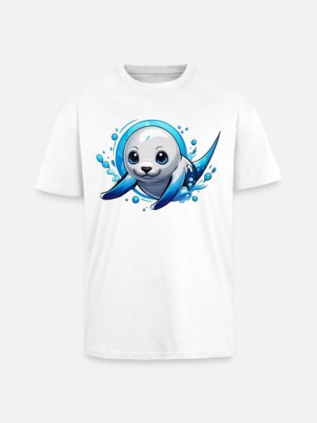 Robbe | Robbenbaby im Meer - Oversized Heavyweight Unisex T-Shirt - Weiß
