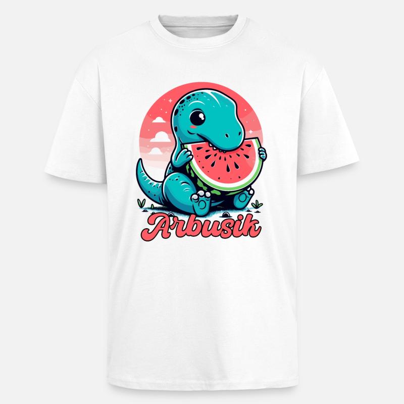 Mignon T-Rex Pastèque Arbusik Cadeau - T-shirt unisexe oversize épais - blanc