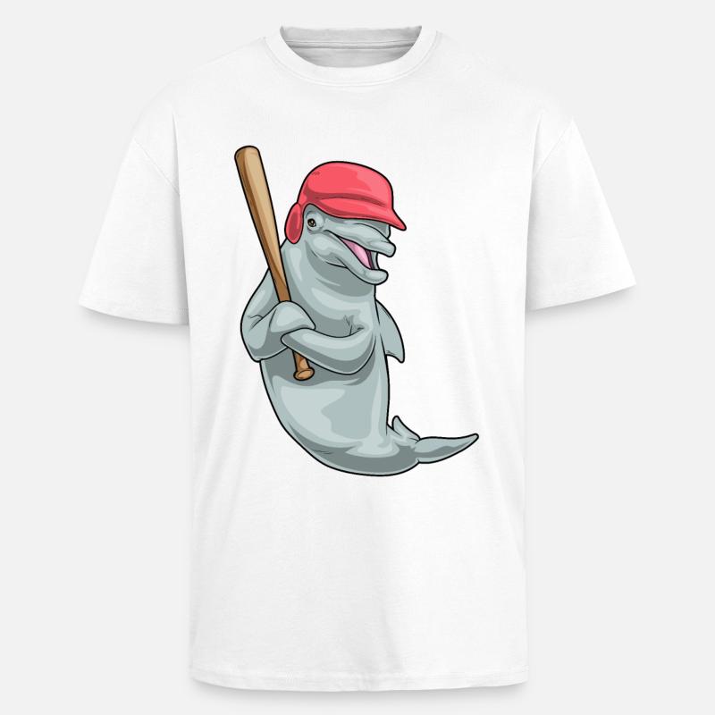 Batte de baseball Dolphin - T-shirt unisexe oversize épais - blanc