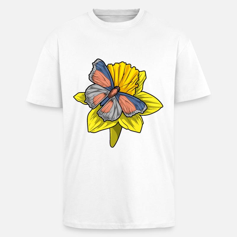 Jonquille papillon - T-shirt unisexe oversize épais - blanc