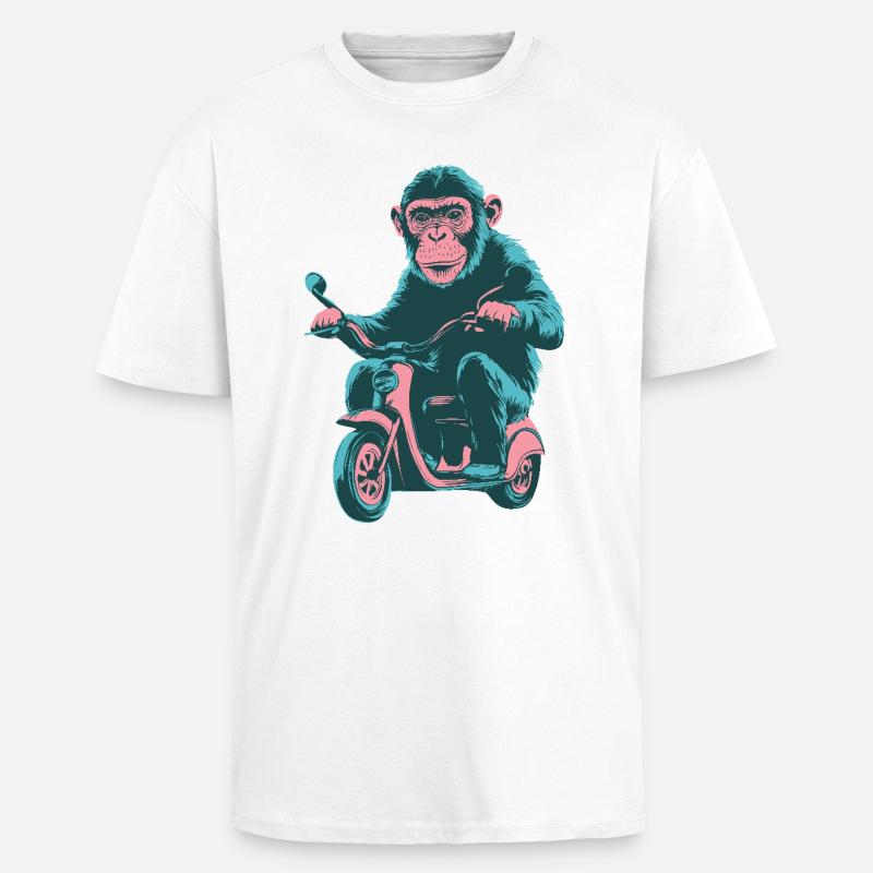 Cooler Affe auf einem Retro-Scooter - Oversized Heavyweight Unisex T-Shirt - Weiß
