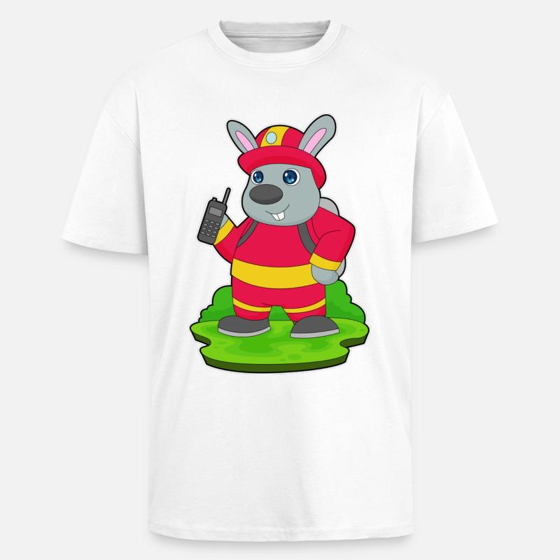 Rabbit Firefighter Fire Brigade - Unisex Oversized Heavyweight T-shirt - white