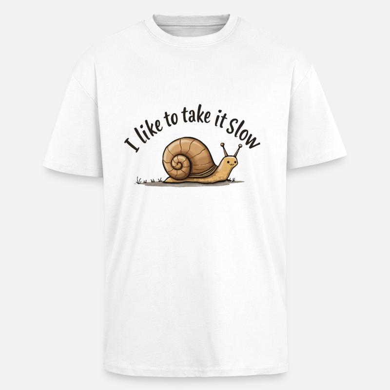 Langsame Schnecke „Nimm es langsam“ - Oversized Heavyweight Unisex T-Shirt - Weiß