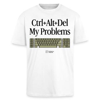 Keyboard Warrior – Gaming & Tech Humor - Oversized Heavyweight Unisex T-Shirt - Weiß - Vorne - Alina (178cm) & Michal (187cm)