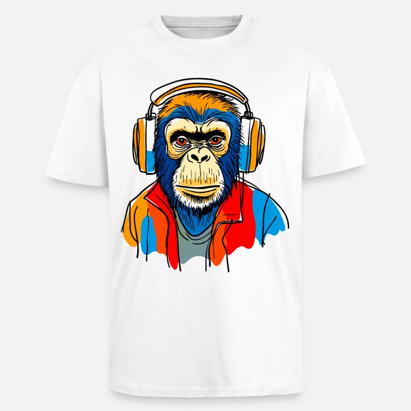 Monkey with headphones - Unisex Oversized Heavyweight T-shirt - white