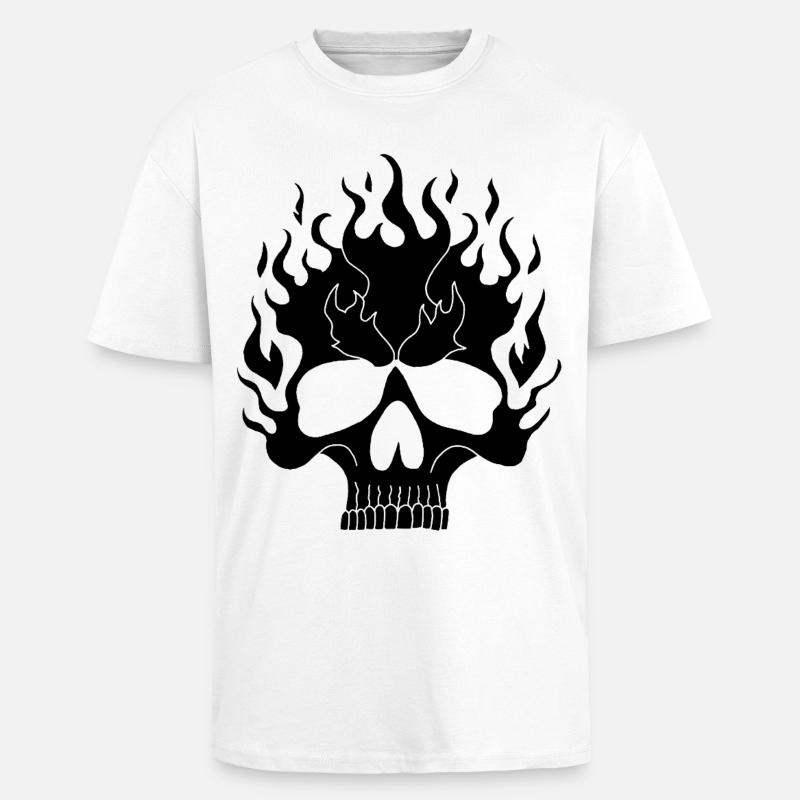 Schwarzer flammender Schädel - Oversized Heavyweight Unisex T-Shirt - Weiß