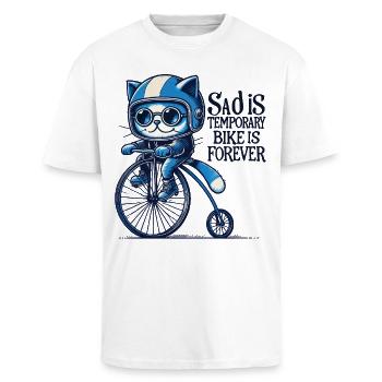 Katzen Fahrrad Design mit Spruch für Radfahrende - Oversized Heavyweight Unisex T-Shirt - Weiß - Vorne - Alina (178cm) & Michal (187cm)