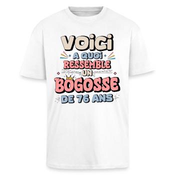 76th Birthday Humor Design - Unisex Oversized Heavyweight T-shirt - white - Front - Alina (178cm) & Michal (187cm)