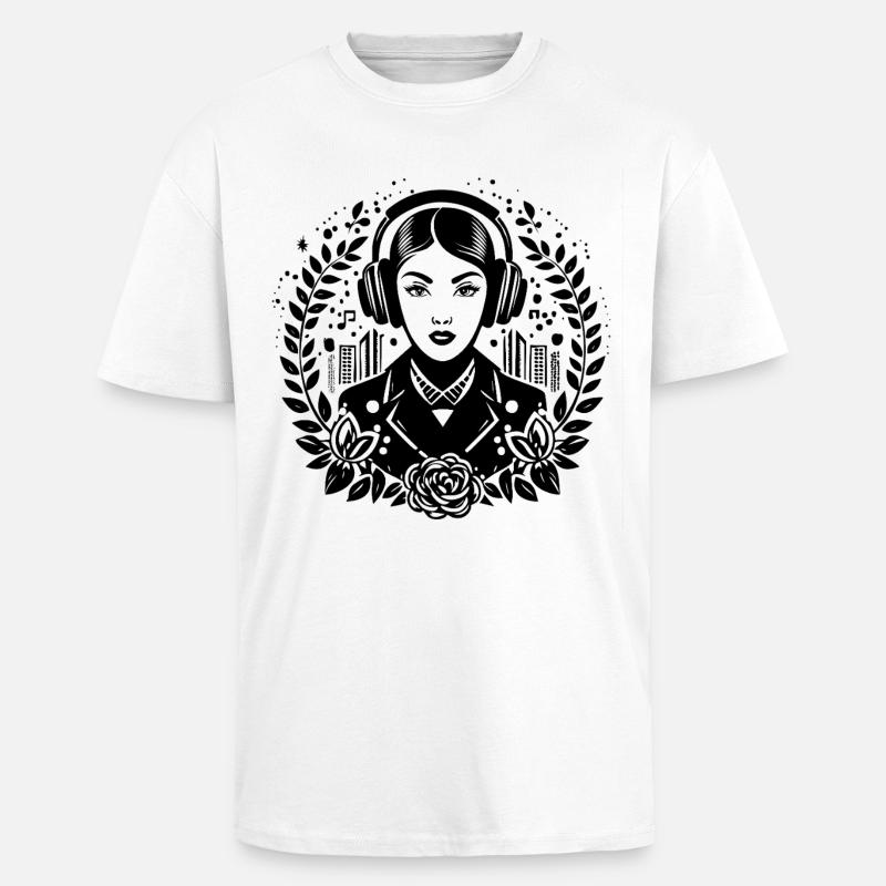 Träumerin Traum Gedanke – Frau, Kopfhörer, Blick - Oversized Heavyweight Unisex T-Shirt - Weiß