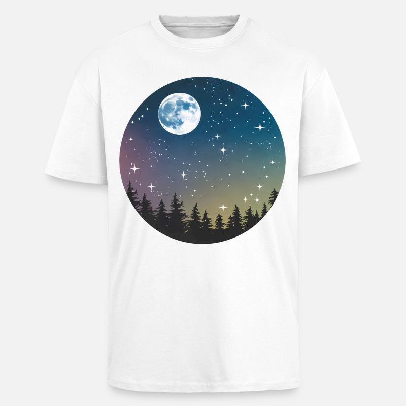 Motif de forêt nocturne céleste - T-shirt unisexe oversize épais - blanc