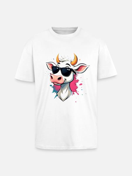 Chilling with sunglasses cow - Unisex Oversized Heavyweight T-shirt - white