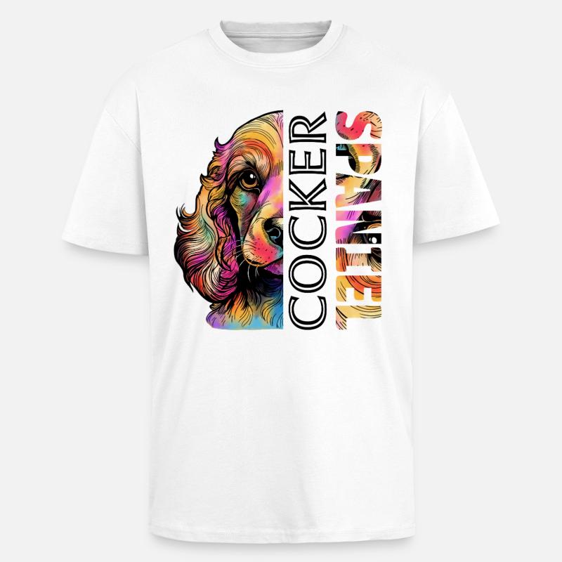 Colorful Cocker Spaniel - Unisex Oversized Heavyweight T-shirt - white