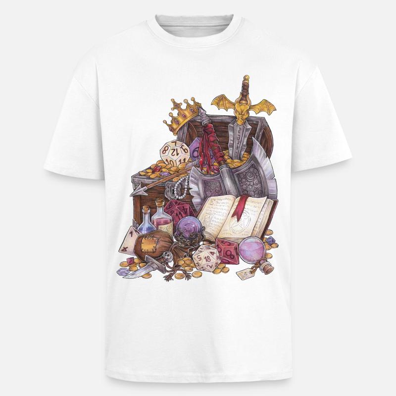 Coffre au trésor dans un donjon avec épée Magic Fantasy - T-shirt unisexe oversize épais - blanc