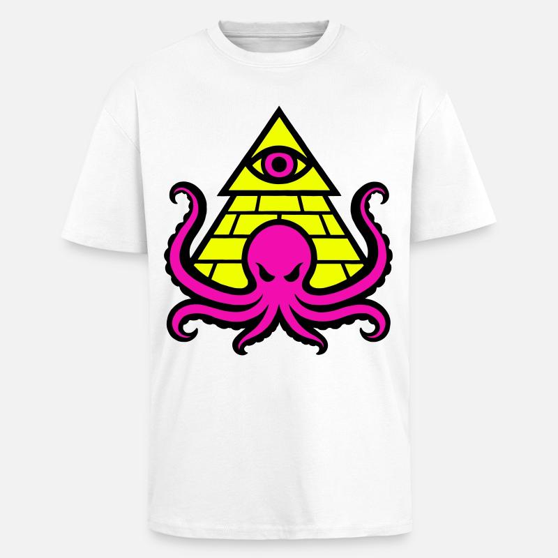 Pyramid with occult octopus and eye - Unisex Oversized Heavyweight T-shirt - white
