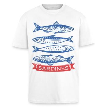 Sardinen - Oversized Heavyweight Unisex T-Shirt - Weiß - Vorne - Alina (178cm) & Michal (187cm)