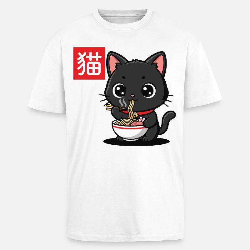 Kätzchen Isst Ramen Illustration - Oversized Heavyweight Unisex T-Shirt - Weiß