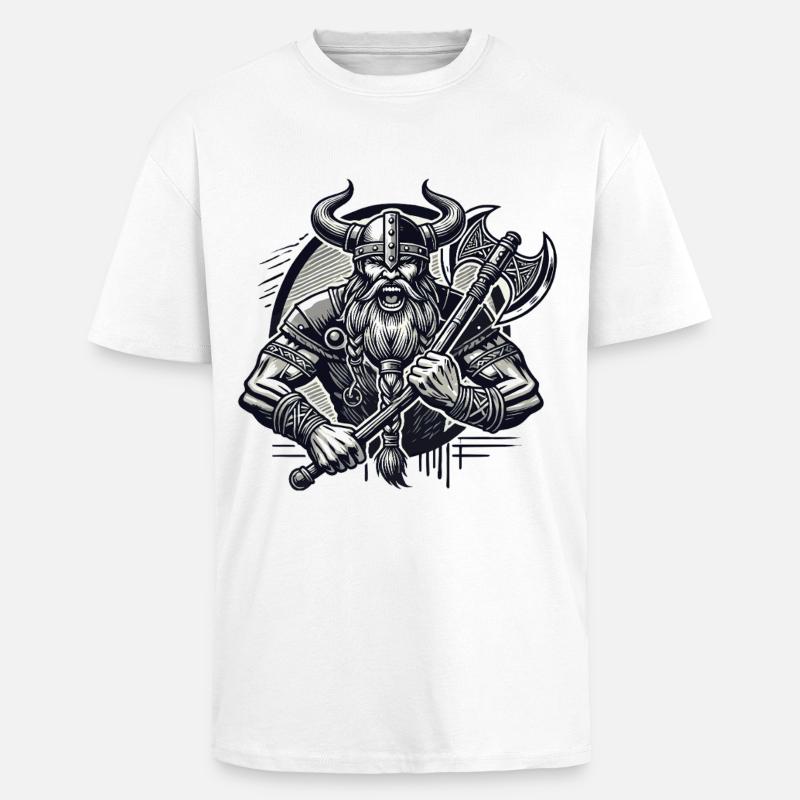 Krieger mit Axt und Hornhelm - Oversized Heavyweight Unisex T-Shirt - Weiß