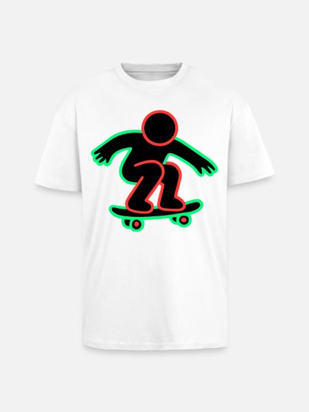 Neon Skateboarder Line Art - Unisex Oversized Heavyweight T-shirt - white