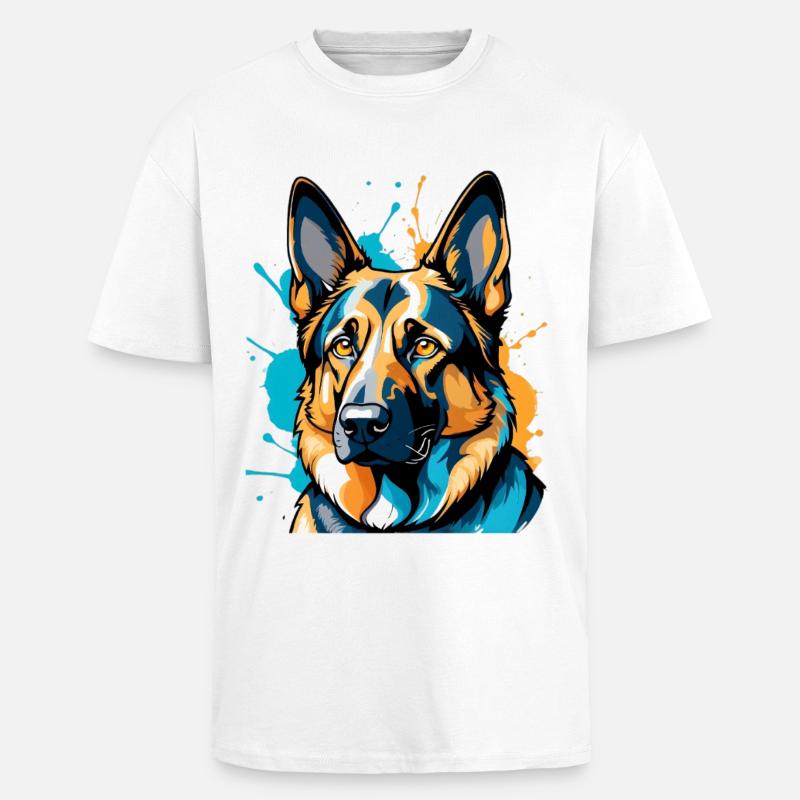 Lebendiger Schäferhund Farbexplosion - Oversized Heavyweight Unisex T-Shirt - Weiß
