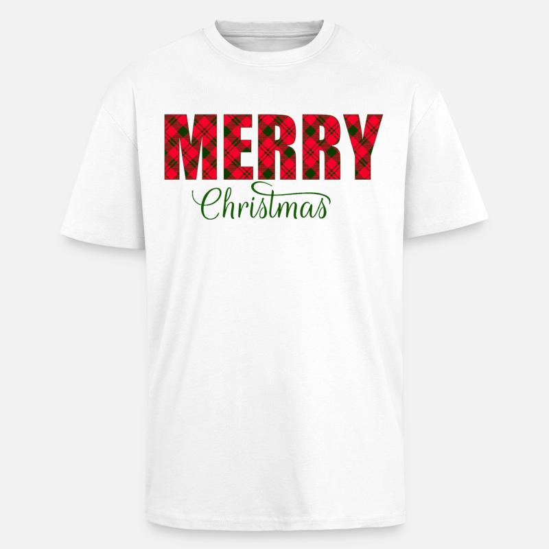 Merry Christmas Plaid Script - Oversized Heavyweight Unisex T-Shirt - Weiß