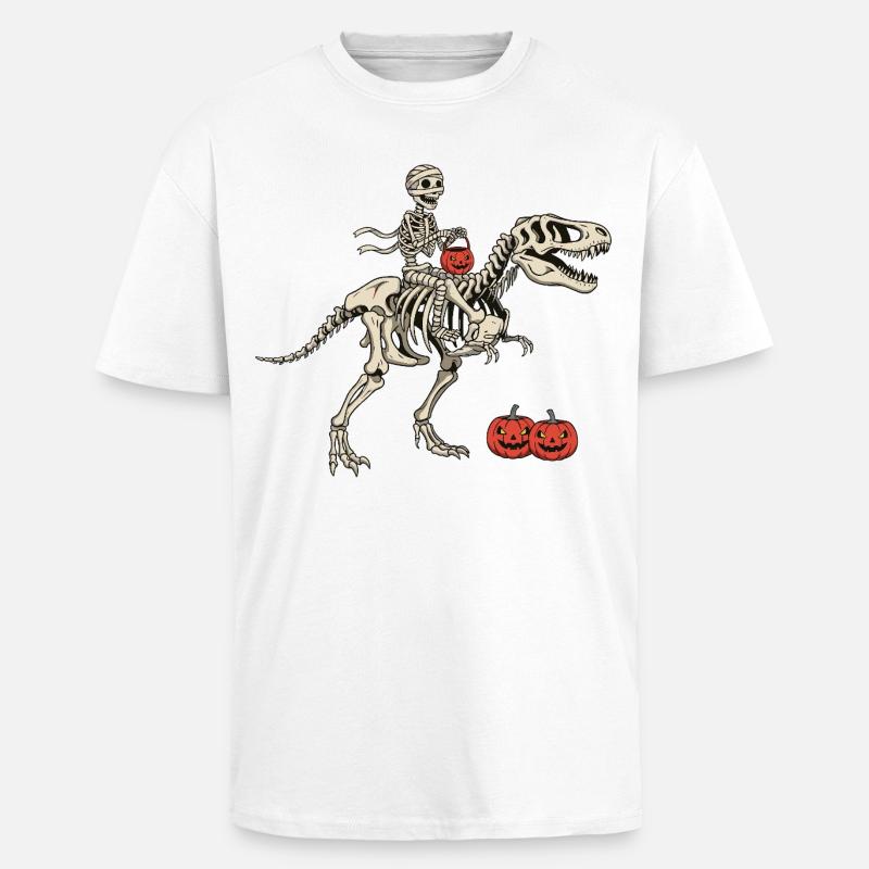 Cavalier squelette sur T Rex - T-shirt unisexe oversize épais - blanc