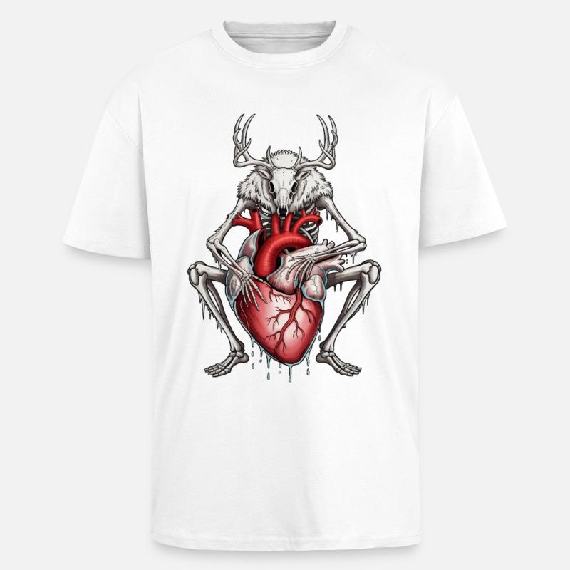 Anatomischer Hirsch mit blutendem Herz - Oversized Heavyweight Unisex T-Shirt - Weiß