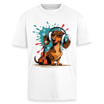 Wintermusik-Dackel mit Kopfhörern - Oversized Heavyweight Unisex T-Shirt - Weiß - Vorne - Alina (178cm) & Michal (187cm)