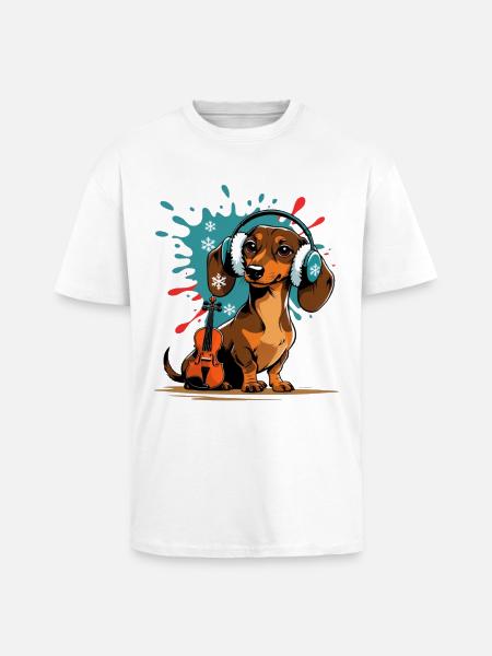 Wintermusik-Dackel mit Kopfhörern - Oversized Heavyweight Unisex T-Shirt - Weiß