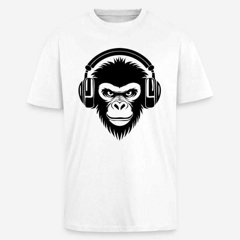 Finsterer Comic-Affe mit Kopfhörern Shirt - Oversized Heavyweight Unisex T-Shirt - Weiß