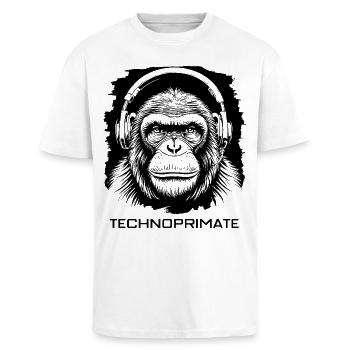 Techno Primate Casque Ape Art #6 Noir - T-shirt unisexe oversize épais - blanc - Devant - Alina (178cm) & Michal (187cm)