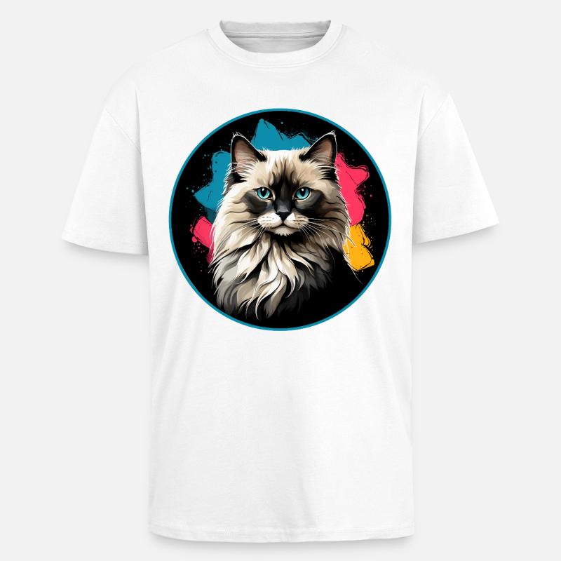 Portrait de chat éclaboussures de néons dans un cercle - T-shirt unisexe oversize épais - blanc