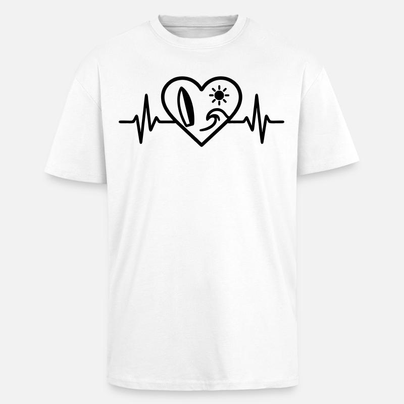 Surf Herz Welle Brett Sonne - Oversized Heavyweight Unisex T-Shirt - Weiß